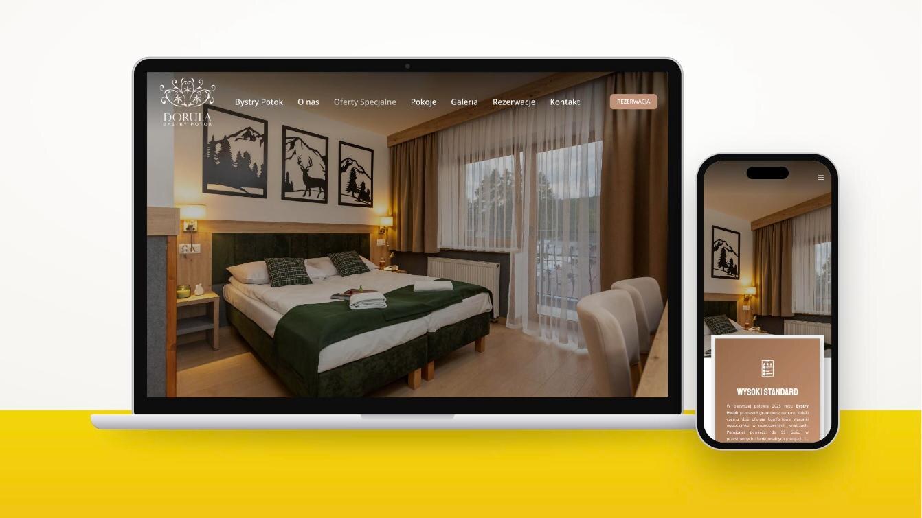 Strona bystrypotok.pl na laptopie i telefonie – realizacja Marketing w Sieci