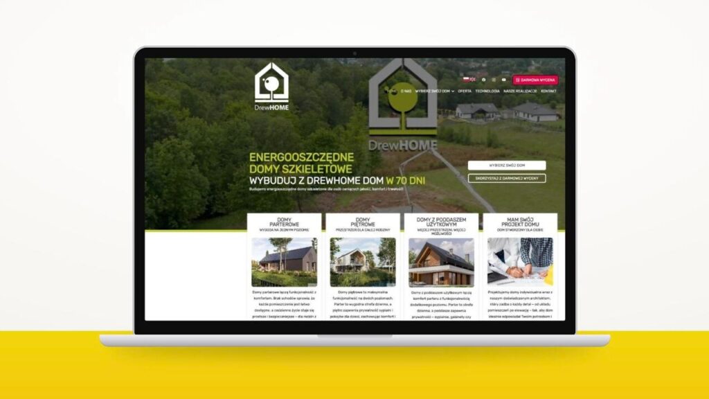 Strona drewhome.com.pl na laptopie – realizacja Marketing w Sieci