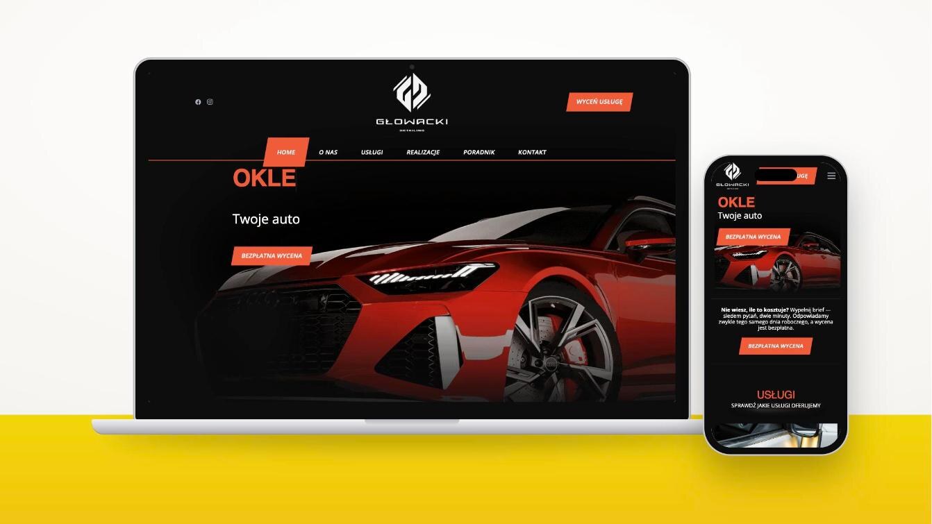 Strona glowackidetailing.pl na laptopie i telefonie – realizacja Marketing w Sieci
