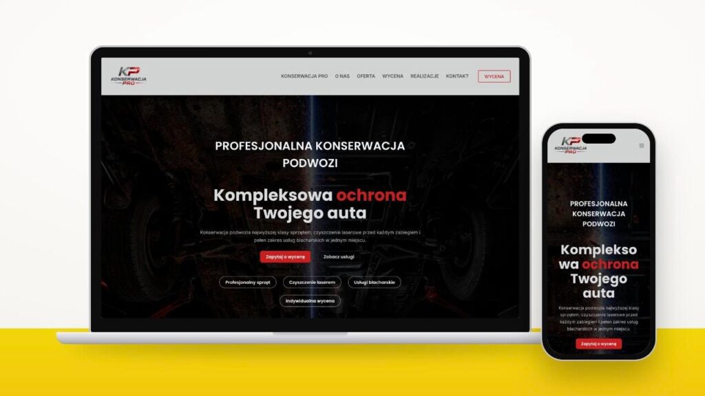 Strona konserwacjapro.pl na laptopie i telefonie – realizacja Marketing w Sieci